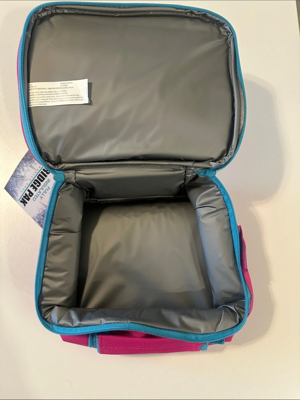 Kids Insulated Lunch Bag - Pink Rainbow & Cloud Pattern